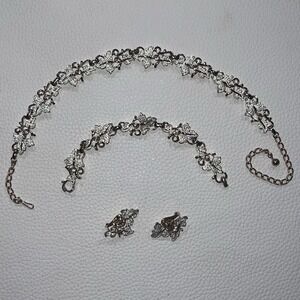 Sarah Coventry Vintage Demi-Parure Silver Leaf  & Gold tone Jewelry 3 Set 1950s